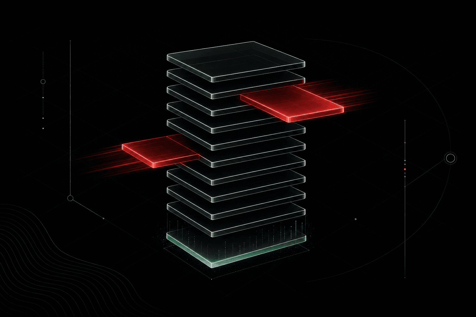 Abstract illustration of a ranked stack of slabs rearranging itself, with a new slab appearing